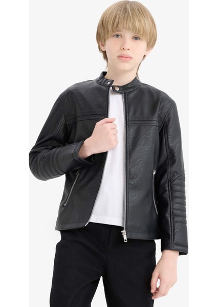 Erkek Çocuk Su Geçirmez Fermuarlı Suni Deri Ceket Mont modelleri