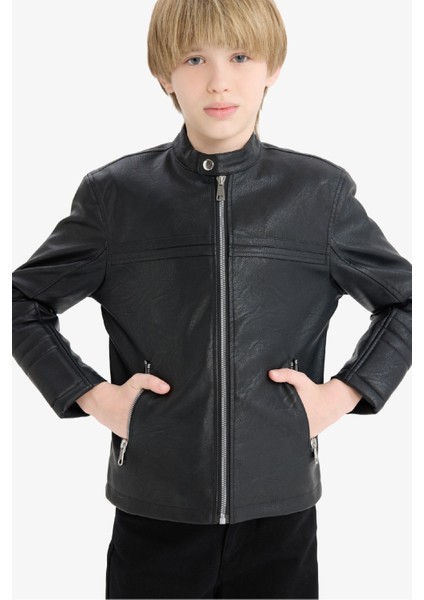 Erkek Çocuk Su Geçirmez Fermuarlı Suni Deri Ceket Mont fırsatları