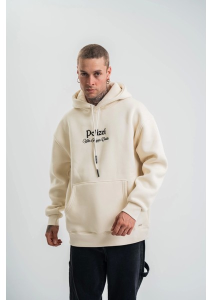 Üç Iplik Kapşonlu Dijital Patchli Sweatshirt - Krem