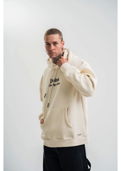 Üç Iplik Kapşonlu Dijital Patchli Sweatshirt - Krem fiyatları