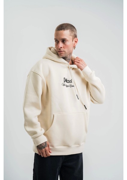 Üç Iplik Kapşonlu Dijital Patchli Sweatshirt - Krem fırsatları
