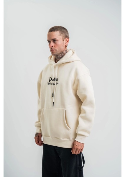 Üç Iplik Kapşonlu Dijital Patchli Sweatshirt - Krem indirimleri