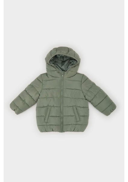 Erkek Bebek Su Geçirmez Kapüşonlu Tafta Fermuarlı Cepli Şişme Mont A2859A525AU