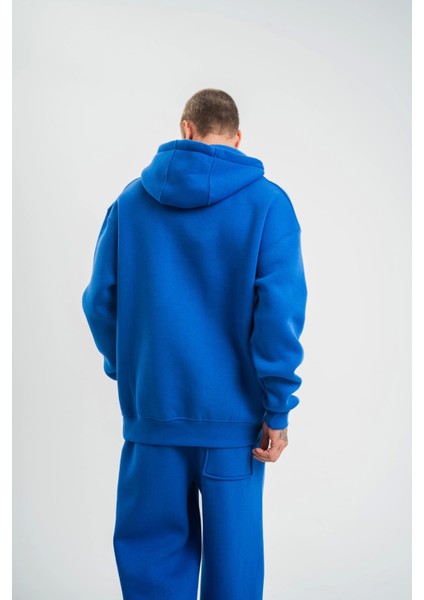 Unisex Double Oversize Kapşonlu Basic Sweatshirt - Mavi fiyatları
