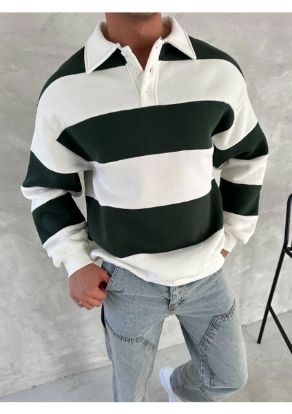 Unisex Üç Iplik Parçalı Yakalı Sweatshirt - Yeşil fiyatları