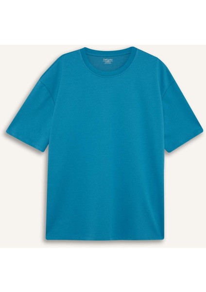 Oversize Geniş Kalıp Ütü Gerektirmeyen Bisiklet Yaka Kısa Kollu Basic Düz Ağır Kumaş Tişört X3926AZ25SP