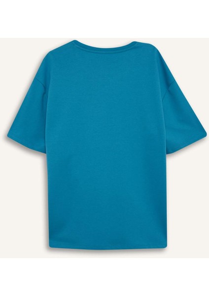 Oversize Geniş Kalıp Ütü Gerektirmeyen Bisiklet Yaka Kısa Kollu Basic Düz Ağır Kumaş Tişört X3926AZ25SP modelleri