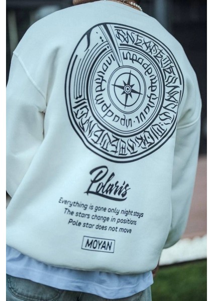 Kışlık Bisiklet Yaka Ön ve Arka Baskılı Sweatshirt - Beyaz modelleri