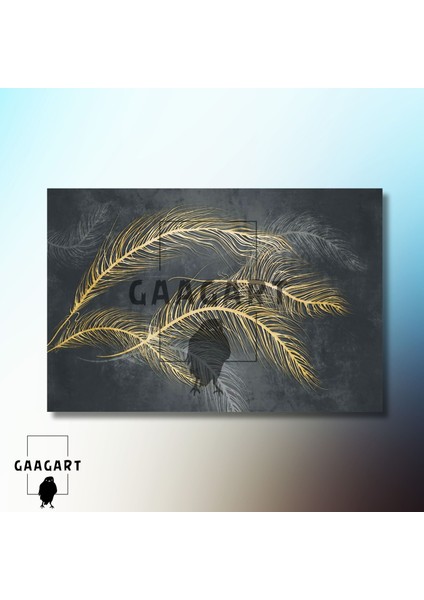 Tekli Yatay Kanvas Duvar Tablosu Gold Dal ve Yapraklar modelleri