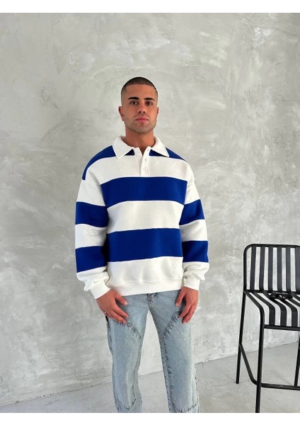 Unisex Üç Iplik Parçalı Yakalı Sweatshirt - Mavi fiyatları
