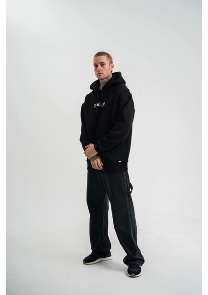 Kapşonlu Double Oversize Dijital Patchli Sweatshirt - Siyah modelleri