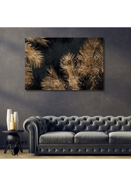 Tekli Yatay Kanvas Duvar Tablosu Siyah Kahverengi Yapraklar