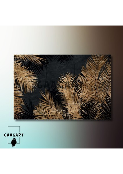 Tekli Yatay Kanvas Duvar Tablosu Siyah Kahverengi Yapraklar modelleri