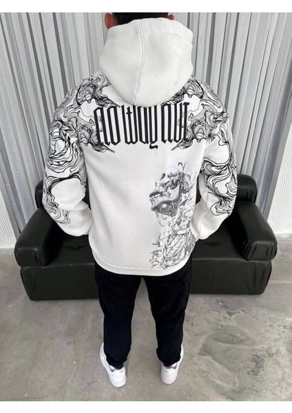 Kapşonlu Üç Iplik Baskılı Sweatshirt - Beyaz fiyatları