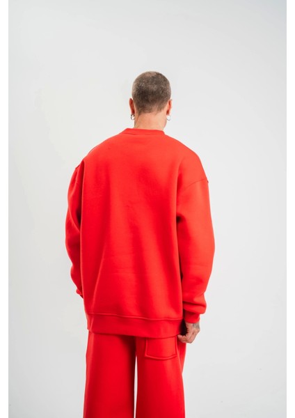 Uzun Kol Bisiklet Yaka Basic Sweatshirt - Kırmızı indirimleri