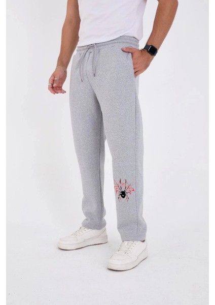 Oversize Üç Iplik Baskılı Eşofman Pantolon - Gri