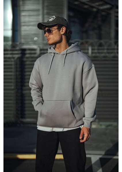 Üç Iplik Penye Kapşonlu Basic Sweatshirt - Boyalı Gri modelleri
