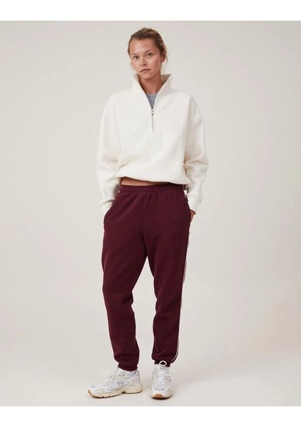 Oversize Yarım Farmuarlı Yakalı Basic Sweatshirt - Beyaz fiyatları