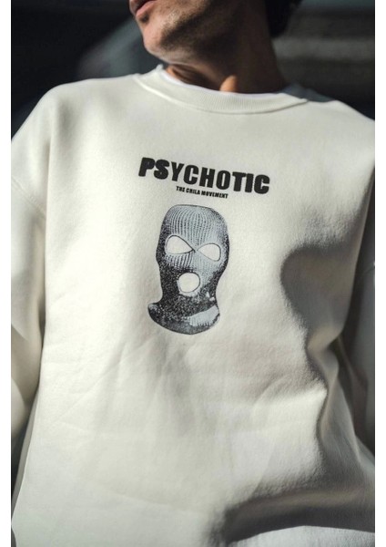 Kışlık Bisiklet Yaka Baskılı Sweatshirt - Beyaz