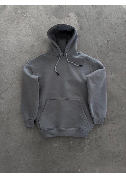 Kapüşonlu Üç Iplik Penye Basic Sweatshirt - Boyalı Gri fiyatları
