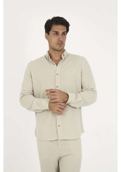 Düğmeli Tam Kalıp Uzun Kol Jakar Gömlek - Gri fiyatları