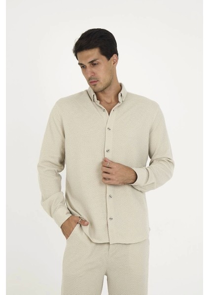 Düğmeli Tam Kalıp Uzun Kol Jakar Gömlek - Gri fırsatları