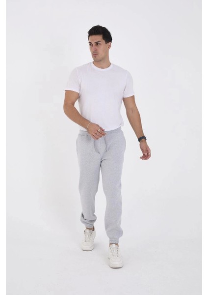 Unisex Kışlık Üç Iplik Lastikli Eşofman Pantolon - Gri
