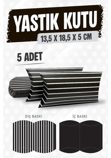 Yastık Kutu Karton Çizgili Hediye Kutusu 13,5X18,5X5 cm 5 Adet SIYAH-T1477
