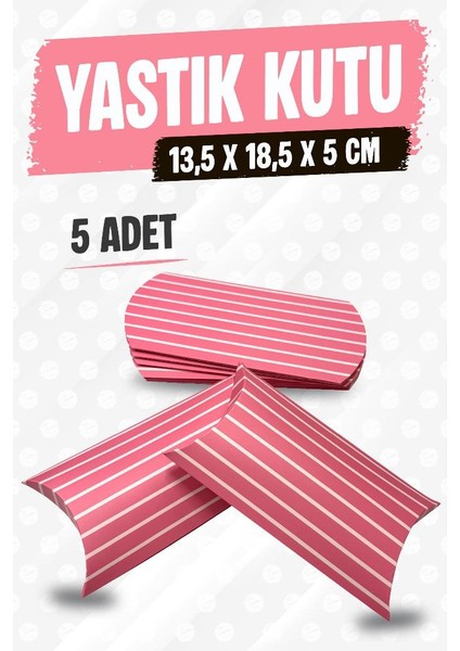 Yastık Kutu Karton Çizgili Hediye Kutusu 13,5X18,5X5 cm 5 Adet Pembe -T1476 fiyatları