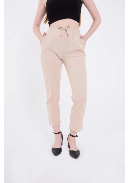 Kadın Tam Kalıp Basic Eşofman Pantolon - Bej