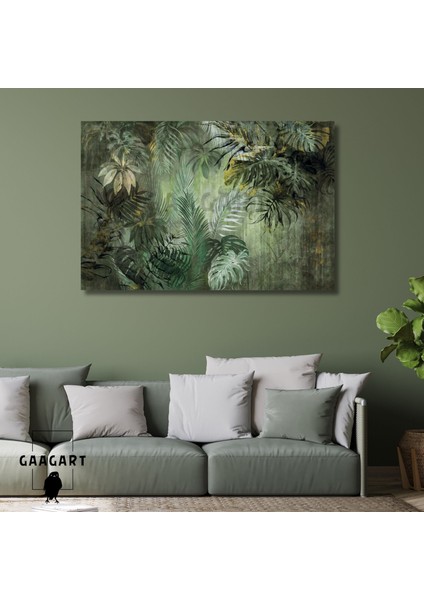 Tekli Yatay Kanvas Duvar Tablosu Derin Orman Yaprakları