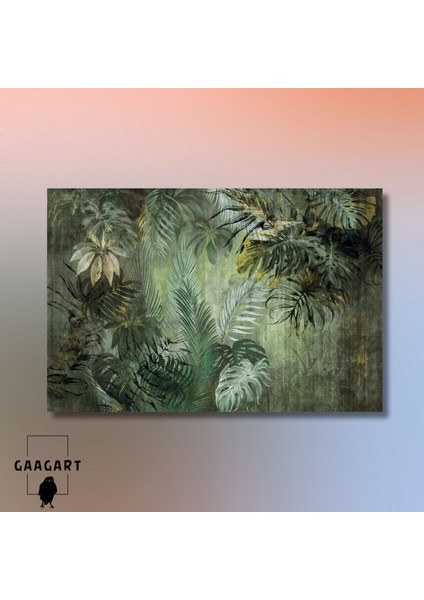 Tekli Yatay Kanvas Duvar Tablosu Derin Orman Yaprakları modelleri