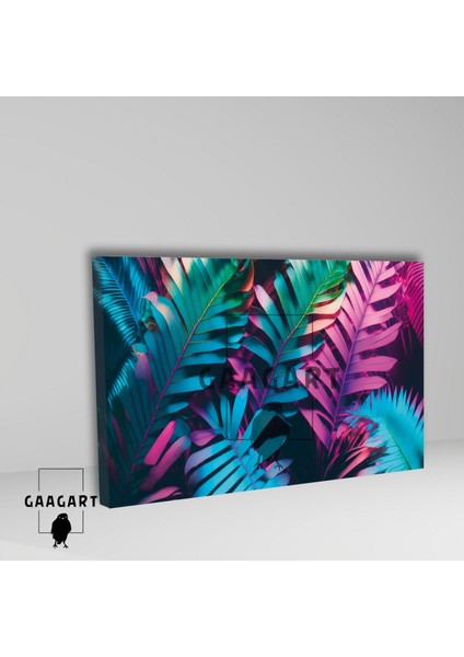 Tekli Yatay Kanvas Duvar Tablosu Parlak Pembe Mavi Yapraklar fiyatları