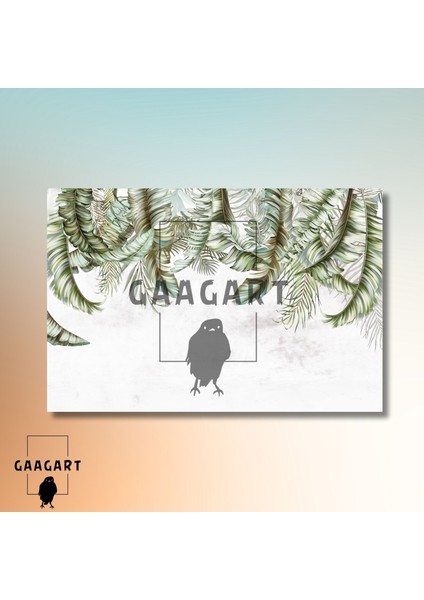 Tekli Yatay Kanvas Duvar Tablosu Beyaz Yeşil Yaprak Tasarımı modelleri