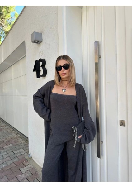 Kadın Triko Üçlü Takım - Füme fiyatları