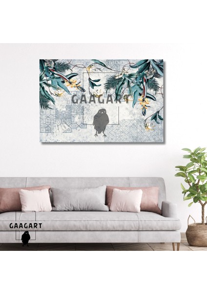 Tekli Yatay Kanvas Duvar Tablosu Geometrik Yaprak Tasarım