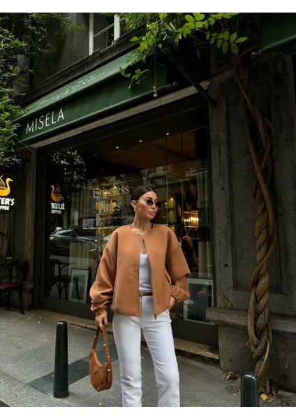 Kaşe Kaşmir Fermuarlı Ceket - Kahve fırsatları