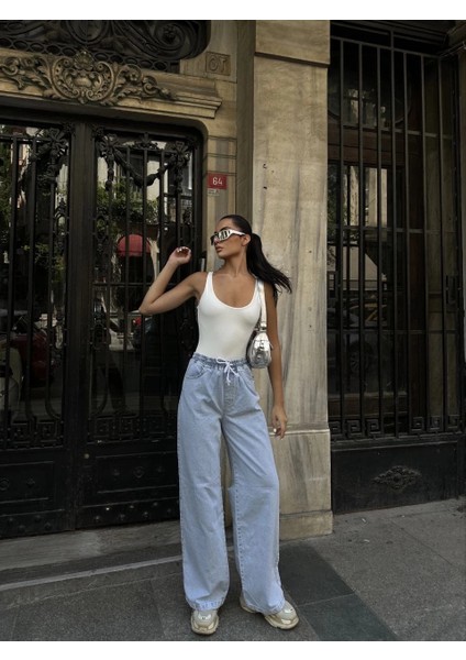 Kadın Arkadan Yırtmaçlı Jeans Kot Palazzo Pantolon - Mavi fiyatları