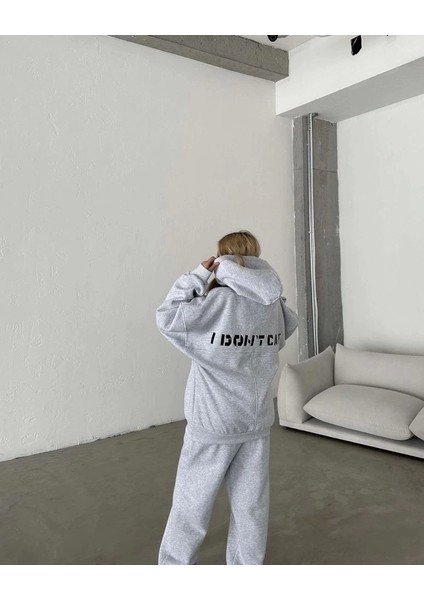 Nakış Işlemeli Üç Iplik Sweat Takım- Gri
