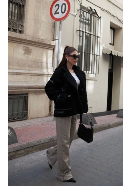 Cıt Cıt Detaylı Peluş Mont Ceket - Siyah fiyatları