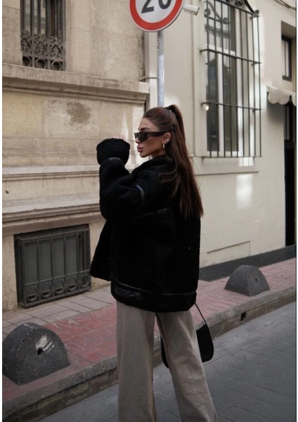 Cıt Cıt Detaylı Peluş Mont Ceket - Siyah indirimleri