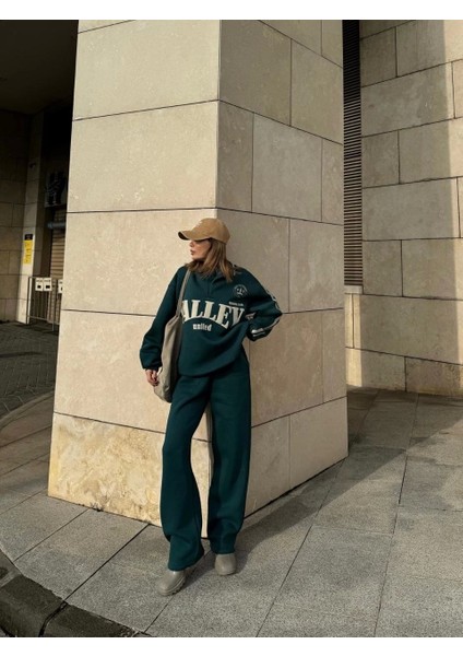 Üç Iplik Yakalı Sweat Baggy Pantalonlu Takım - Yeşil fırsatları