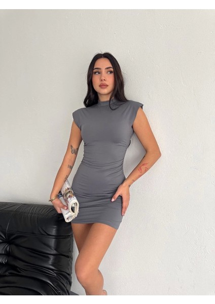 Yarım Bogazlı Kolsuz Mini Boy Elbise - Gri modelleri