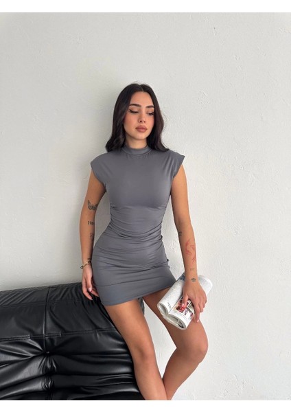 Yarım Bogazlı Kolsuz Mini Boy Elbise - Gri indirimleri