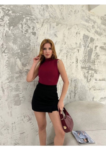 Kadın Kolsuz Yarım Bağazlı Badi Bluz - Bordo