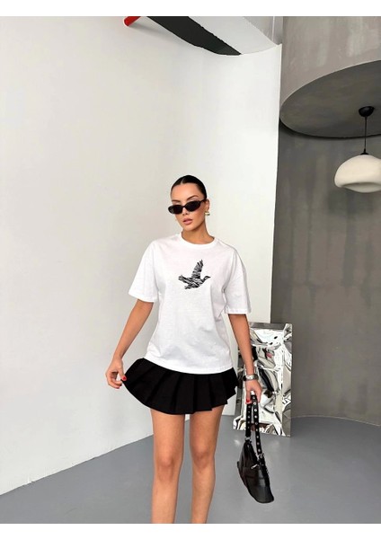 Kısa Kol Baskılı T-Shirt - Beyaz