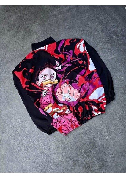 Fermuarlı Dijital Baskılı Rüzgarlık - Siyah fiyatları