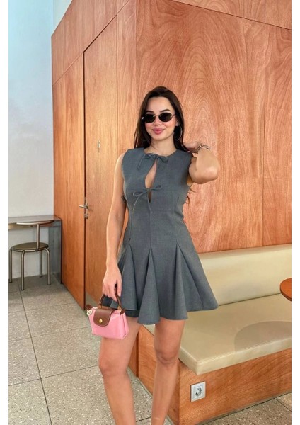 Bağcık Detaylı Kolsuz Mini Elbise - Antrasit