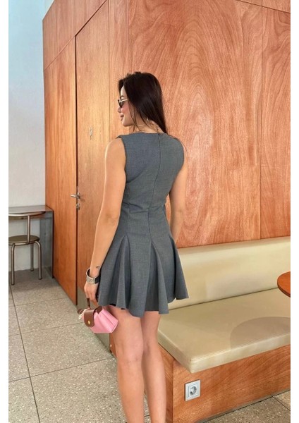 Bağcık Detaylı Kolsuz Mini Elbise - Antrasit fırsatları