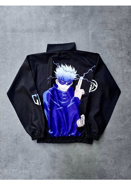 Fermuarlı Dijital Baskılı Rüzgarlık - Siyah